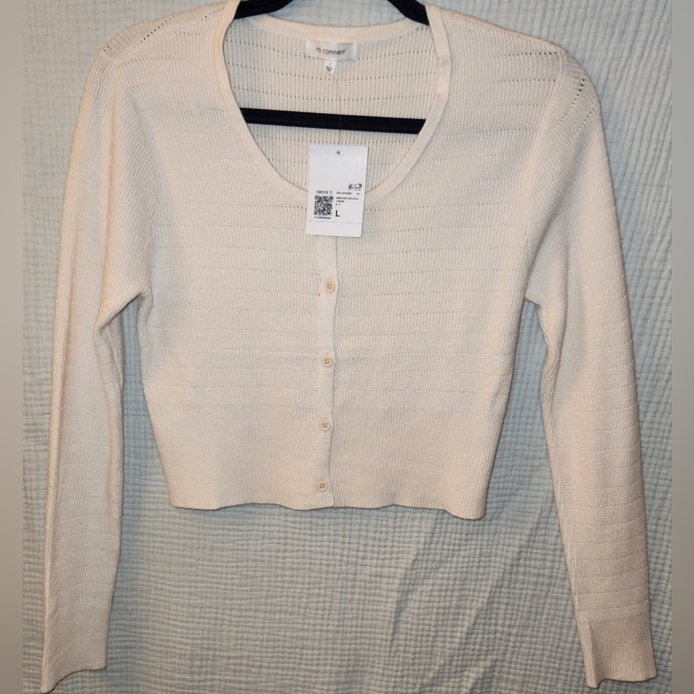 Forever 21 Juniors Cream Button Up Sweater Top L NWT
